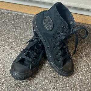 Converse All Star Little Kids Youth Sz 2 Canvas Sneaker Hi Top All Black Lace Up